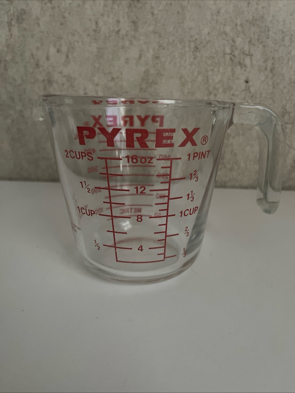 Vintage Pyrex Corning 2 Cup Glass Measuring Cup #516 Red Block Letters USA